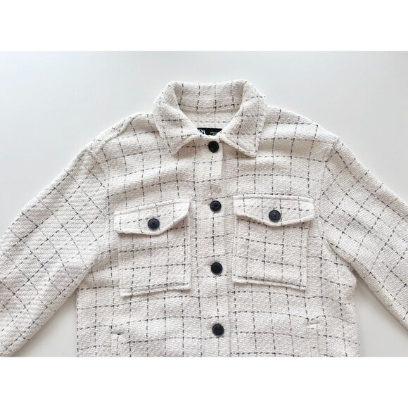 NWOT ZARA White Check Plaid Boucle Tweed Oversized Shirt Jacket Shacket, Size XS - Picture 7 of 16